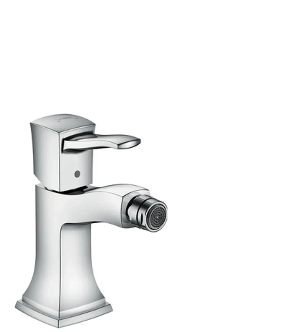 Bidetmischer von Hansgrohe mit Hebelgriff und Zugstangen-Ablaufgarnitur in Chromfarbe. Kompakte Bauform mit schnörkellosem Design.